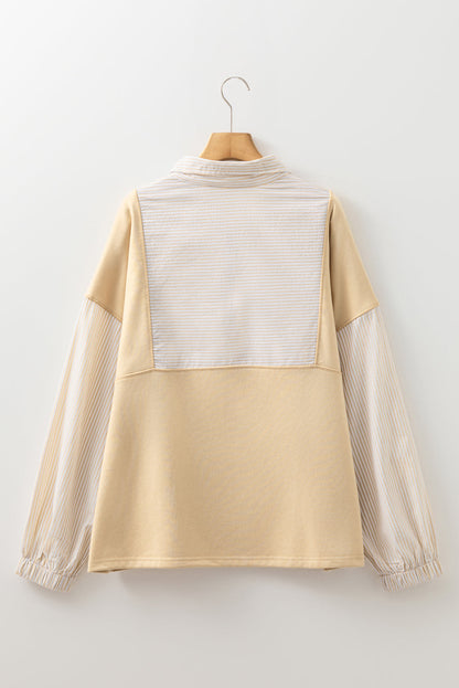 Plus Size Stripe Patchwork Half-Zip Sweatshirt
