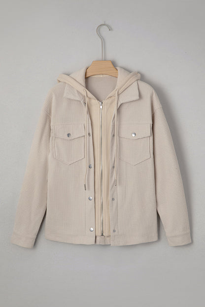 Textured Knit Pocketed Drawstring Hooded Jacket