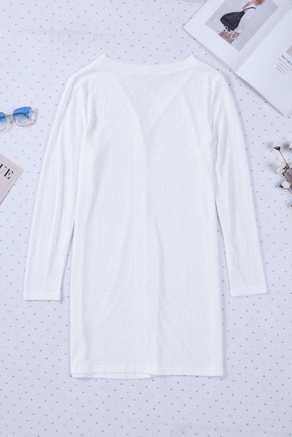 Solid Open-Front Buttoned Cardigan