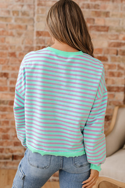 Stripe Reverse Seam Contrast Trim Sweatshirt