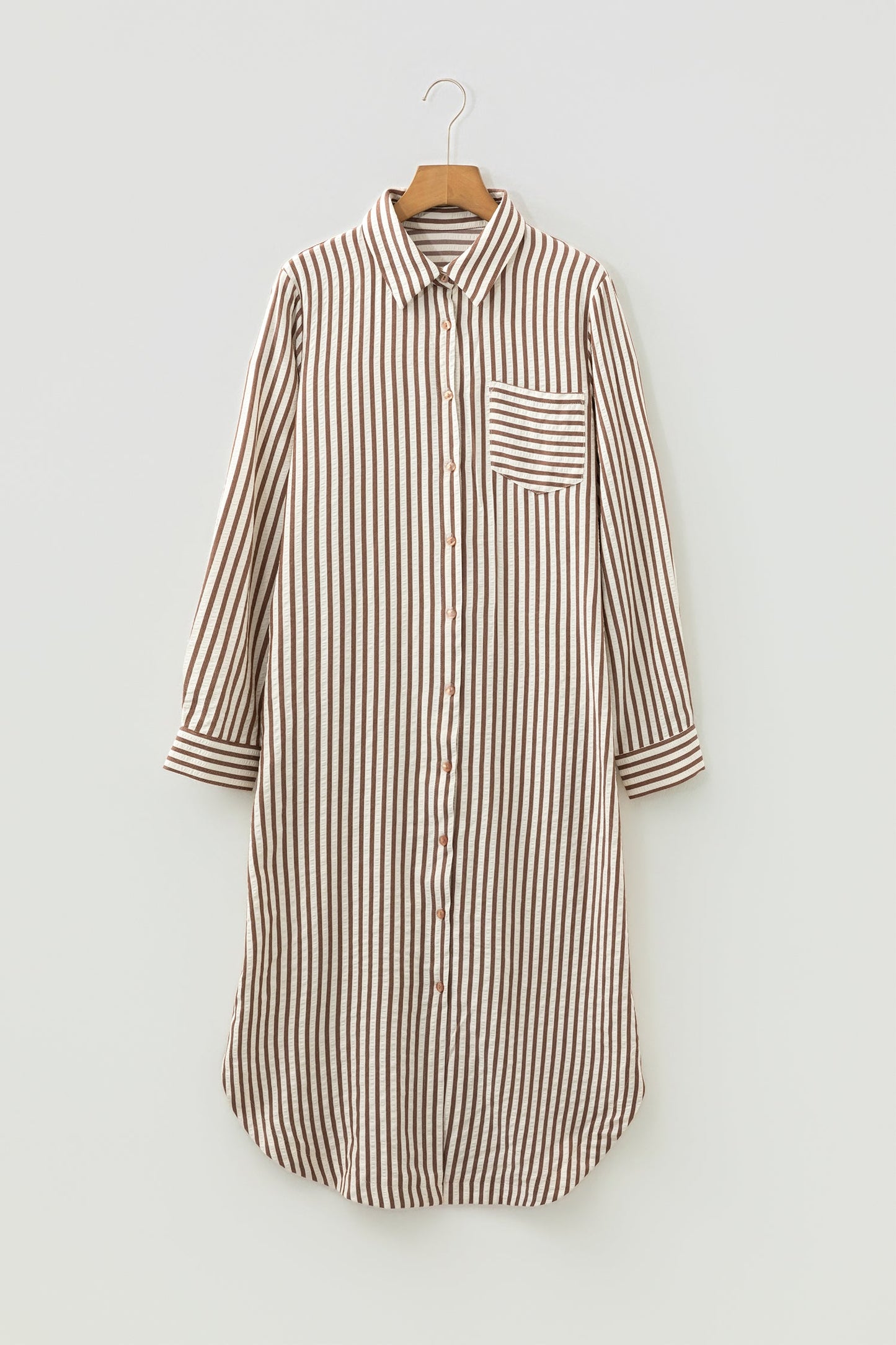 Textured Stripe 3/4 Sleeve Split Midi Dress