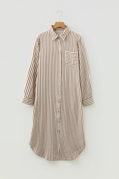 Textured Stripe 3/4 Sleeve Split Midi Dress