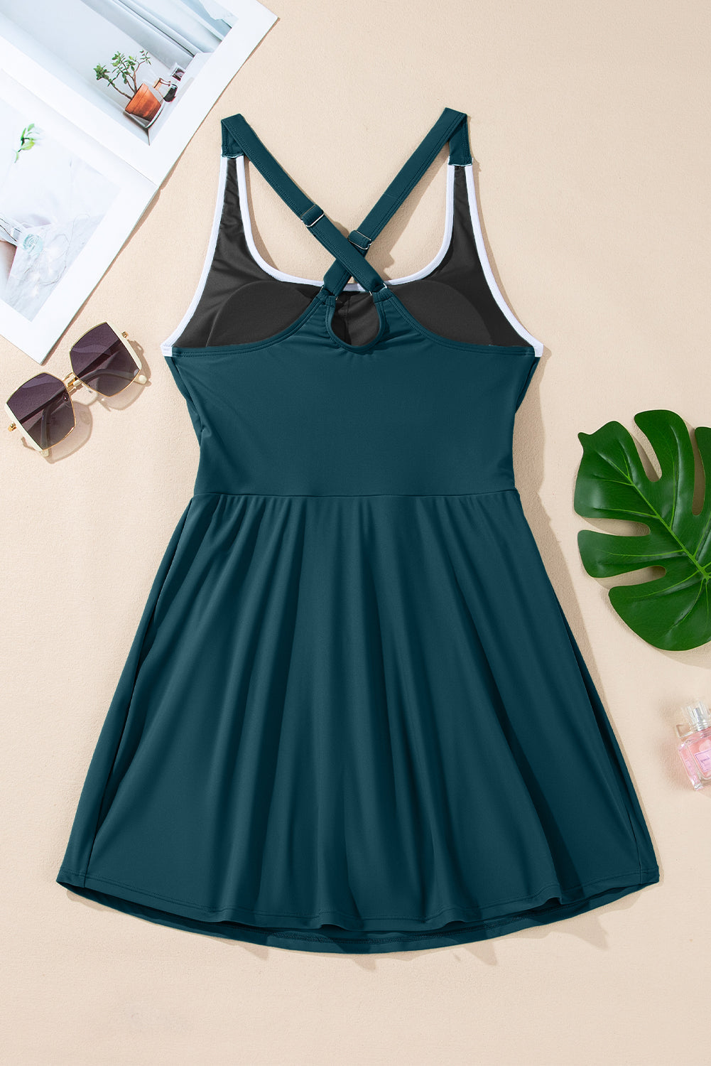Contrast Edge Ruffle High Waist Swim Dress