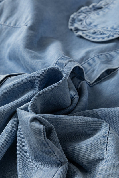 Ruffle Peter Pan Collar Western Denim Shirt