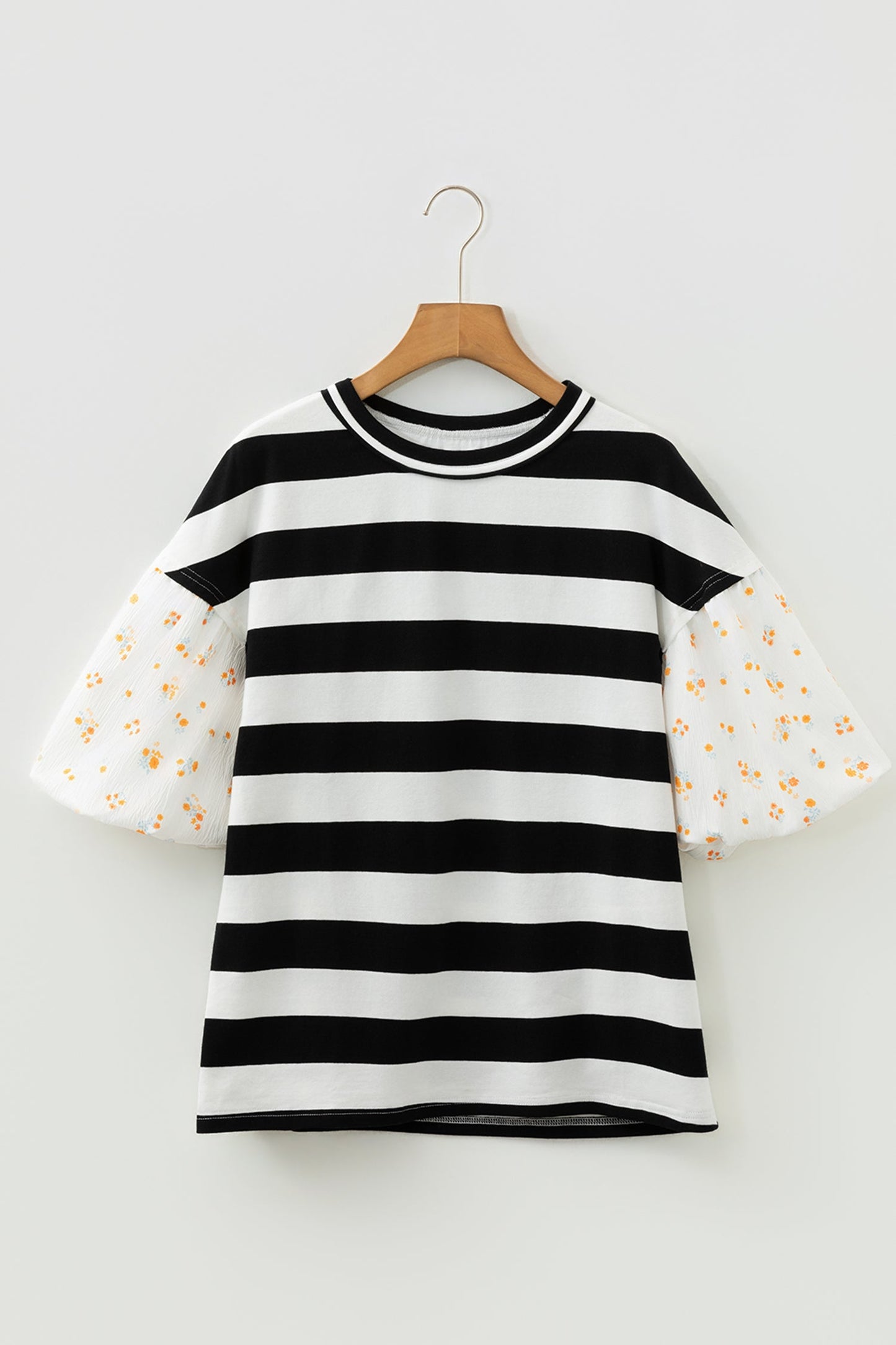 Floral Stripe Puff Sleeve Patchwork Blouse