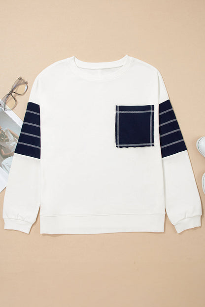 Colorblock Reverse Seam Patch Pocket Drop Shoulder Sweatshirt