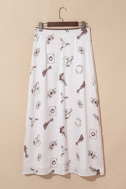 Western Lace Trim High Waist Maxi Skirt