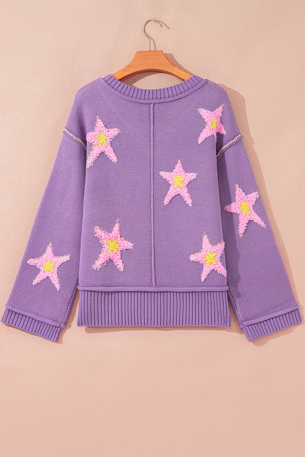 Star Graphic V-Neck Drop Shoulder Oversized Sweater