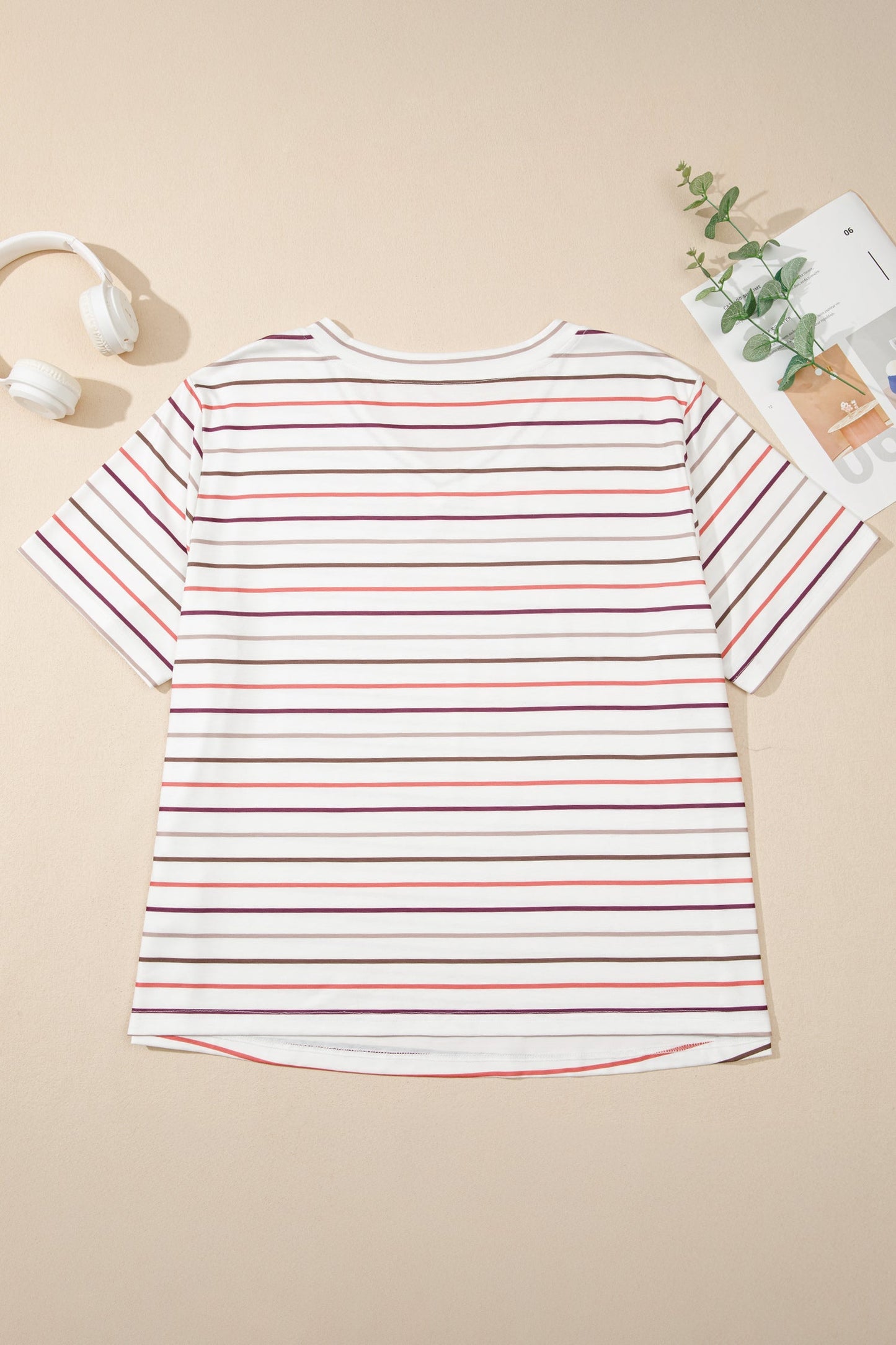 Plus Size Stripe V-Neck Casual Tee