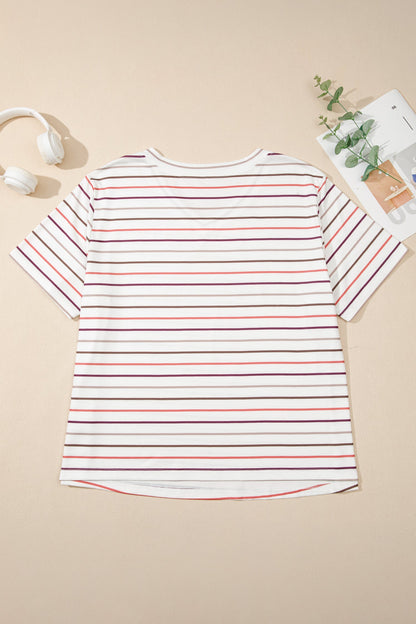 Plus Size Stripe V-Neck Casual Tee