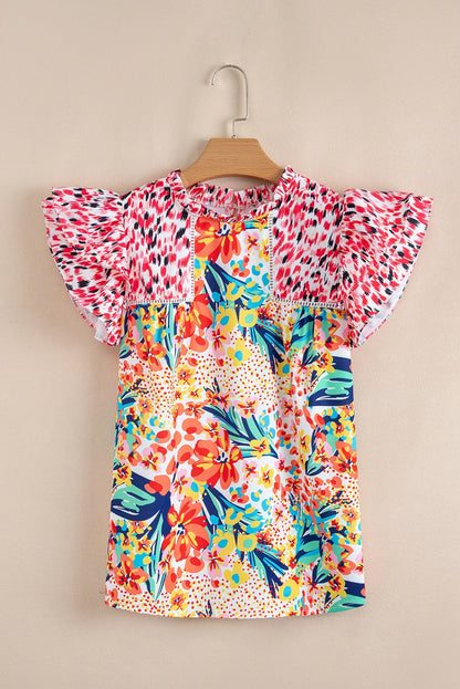 Floral Mix Ruffle Cap Sleeve Blouse