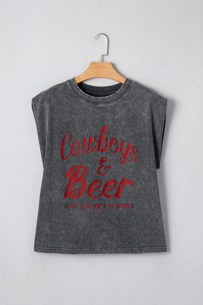 Western Cowboys & Beer Mineral Wash Tank Top