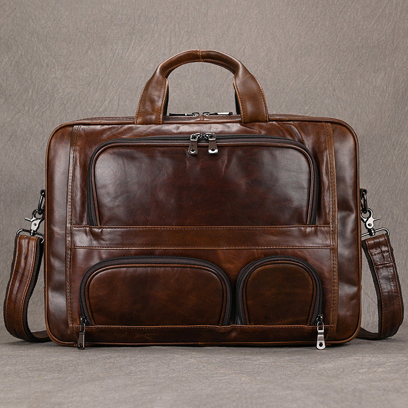 Men's Leather Briefcase Large Capacity 17-inch