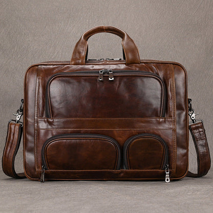 Men's Leather Briefcase Large Capacity 17-inch