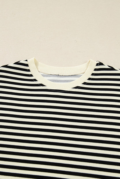 Stripe Textured Pullover Top and Mini Skirt Set