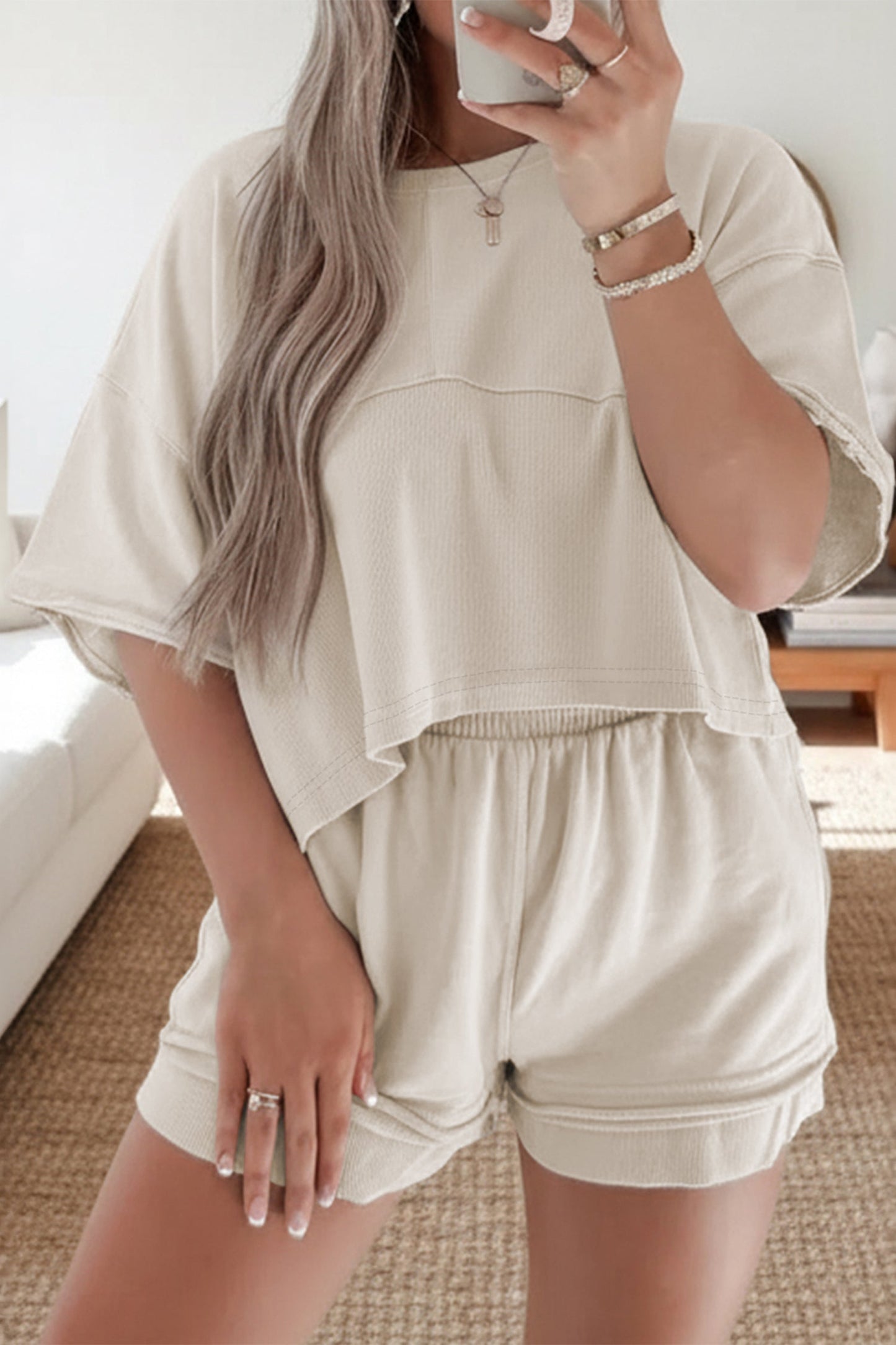 Patchwork Raw Edge Top & Shorts Set