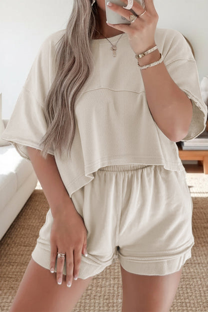 Patchwork Raw Edge Top & Shorts Set