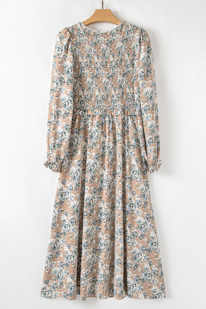Floral Smocked Puff Sleeve Maxi Dress