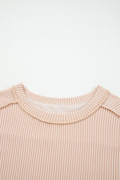 Solid Corded Knit Long Sleeve Top