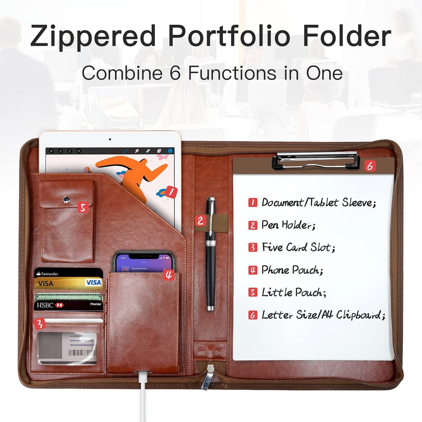 Zipper Leather Envelope Storage Bag