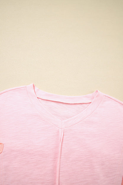 Flower Patch Exposed Seam Bracelet Sleeve T-Shirt