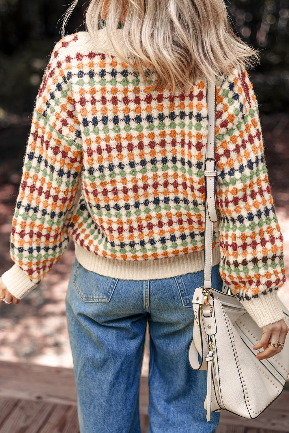 Dotty Knit Button-Up V-Neck Sweater Cardigan