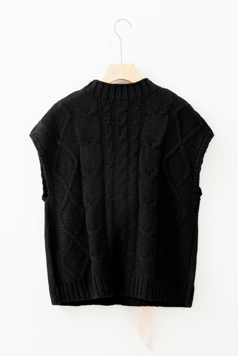 Cable Knit Colorblock Satin Bowknot Sweater