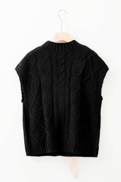 Cable Knit Colorblock Satin Bowknot Sweater