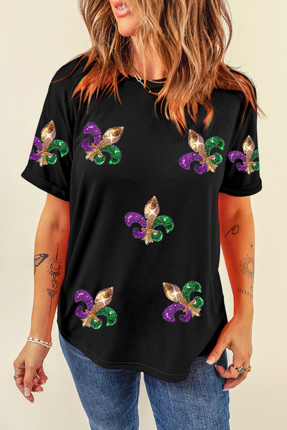 Mardi Gras Symbol Patch Crewneck T-Shirt