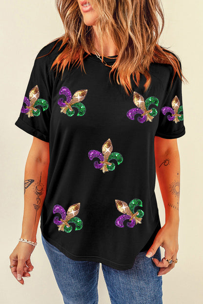 Mardi Gras Symbol Patch Crewneck T-Shirt