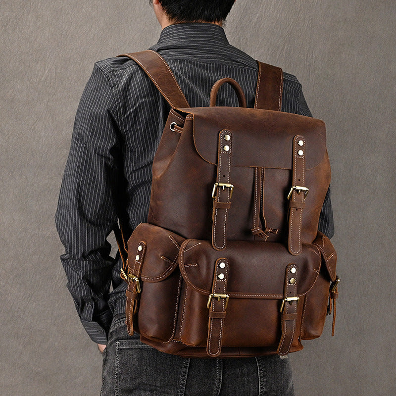 Crazy Horse Leather Outdoor Backpack