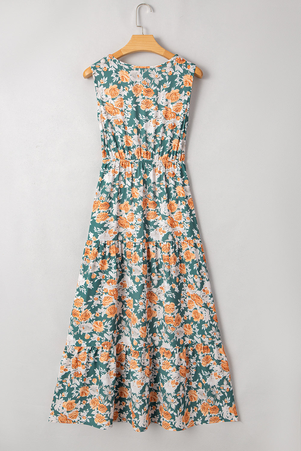 Floral Trim V-Neck Tie Waist Dress