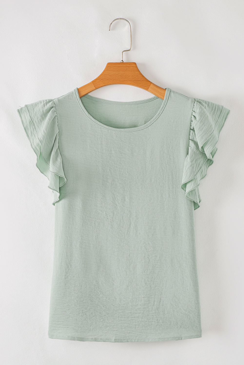 Solid Ruffle Short Sleeve Casual Blouse