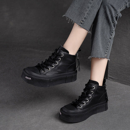 Back Zip Cowhide Ankle Boots