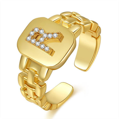 Letter Series Gold-plated Zircon Strap Design Ring