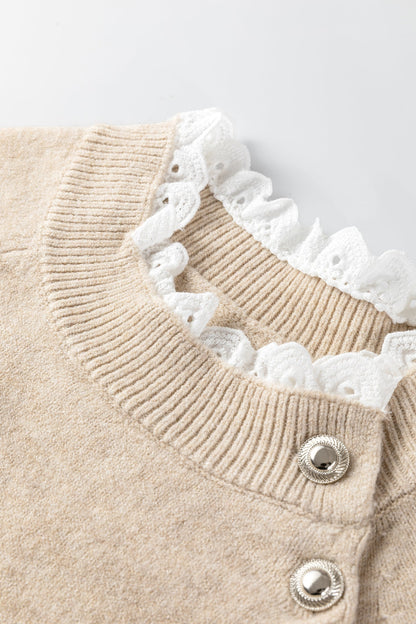 Lace Trim Buttoned Raglan Sleeve Sweater Dress