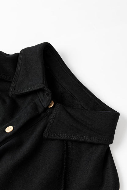 Waffle Knit Patchwork Reverse Seam Button-Up Shacket
