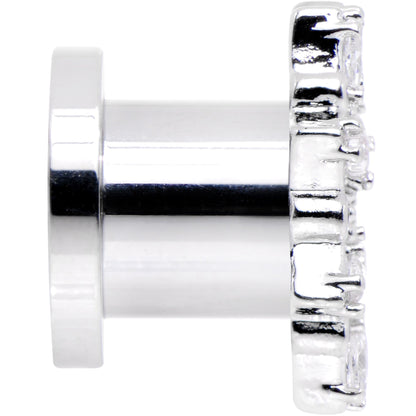 0G Clear Gem Flower Frame Screw Fit Tunnel Plug Set