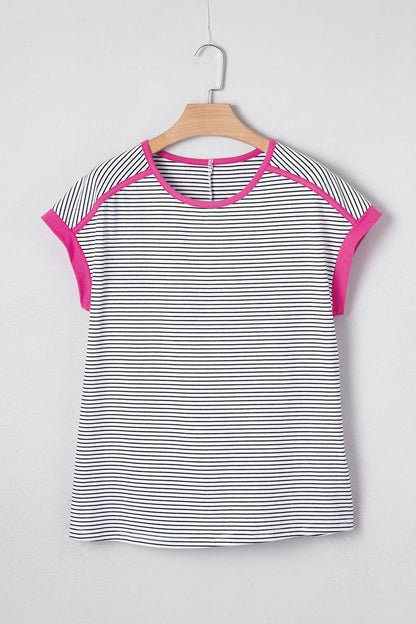 Stripe Contrast Trim Round Neck Summer Shirt