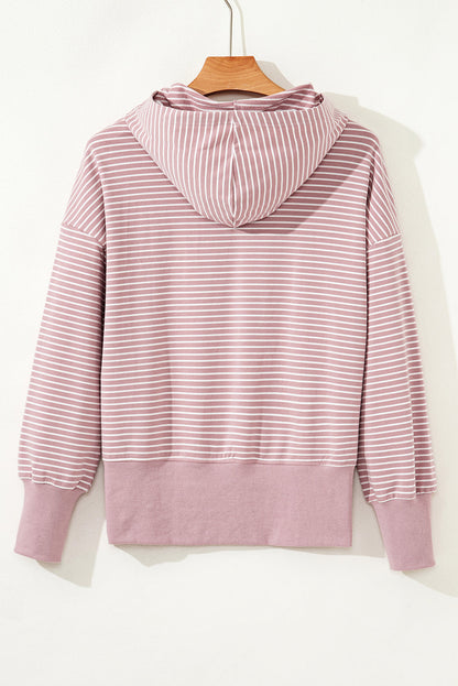 Stripe Thumbhole Side Slit Drop Shoulder Hoodie