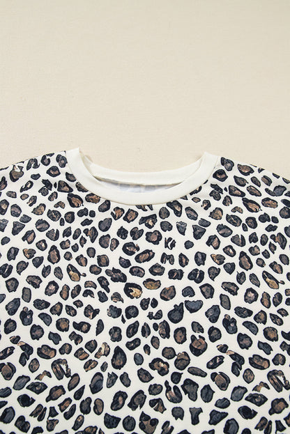 Plus Size Leopard Pullover and Shorts Set