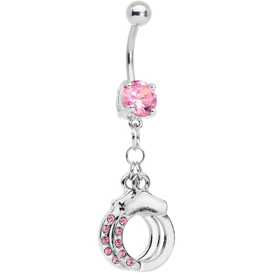 Pink Gem Kinky Cuffs Dangle Belly Ring