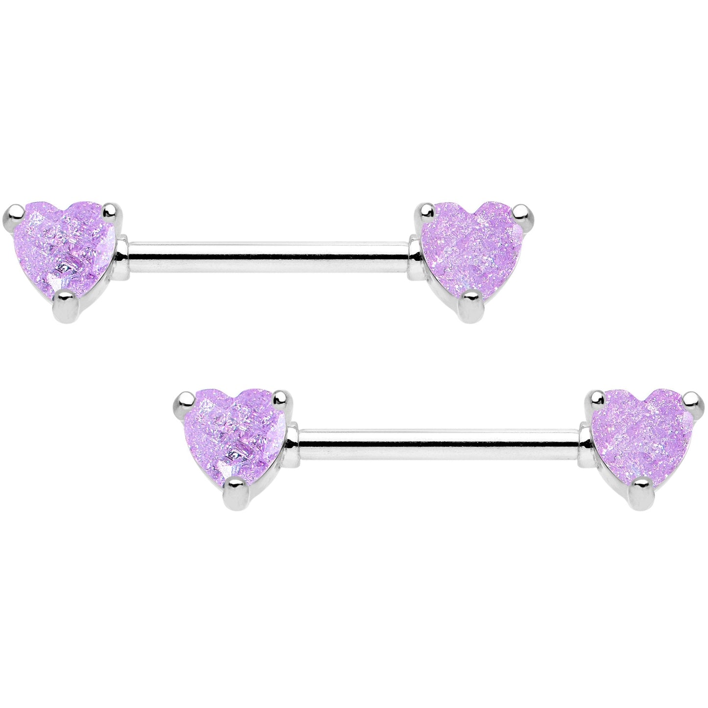 14G Purple CZ Gem Heart Captive Ring Barbell Nipple Ring Set