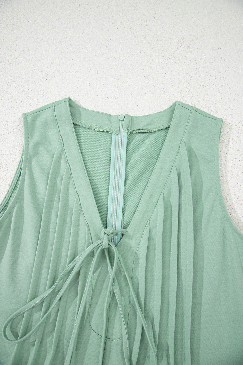 Tie V-Neck Pintuck Sleeveless Loose Romper