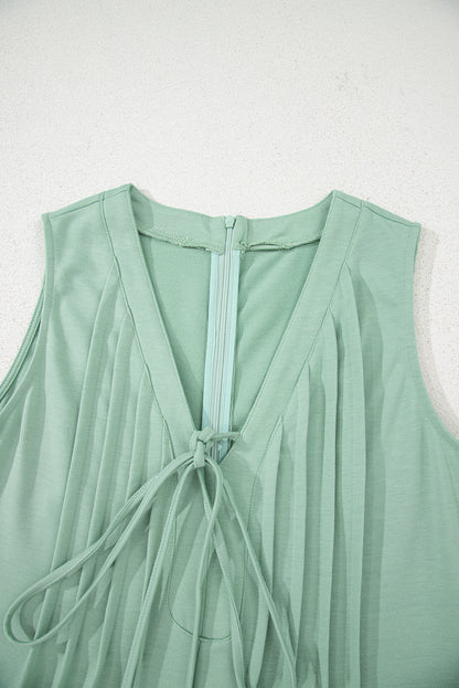 Tie V-Neck Pintuck Sleeveless Loose Romper