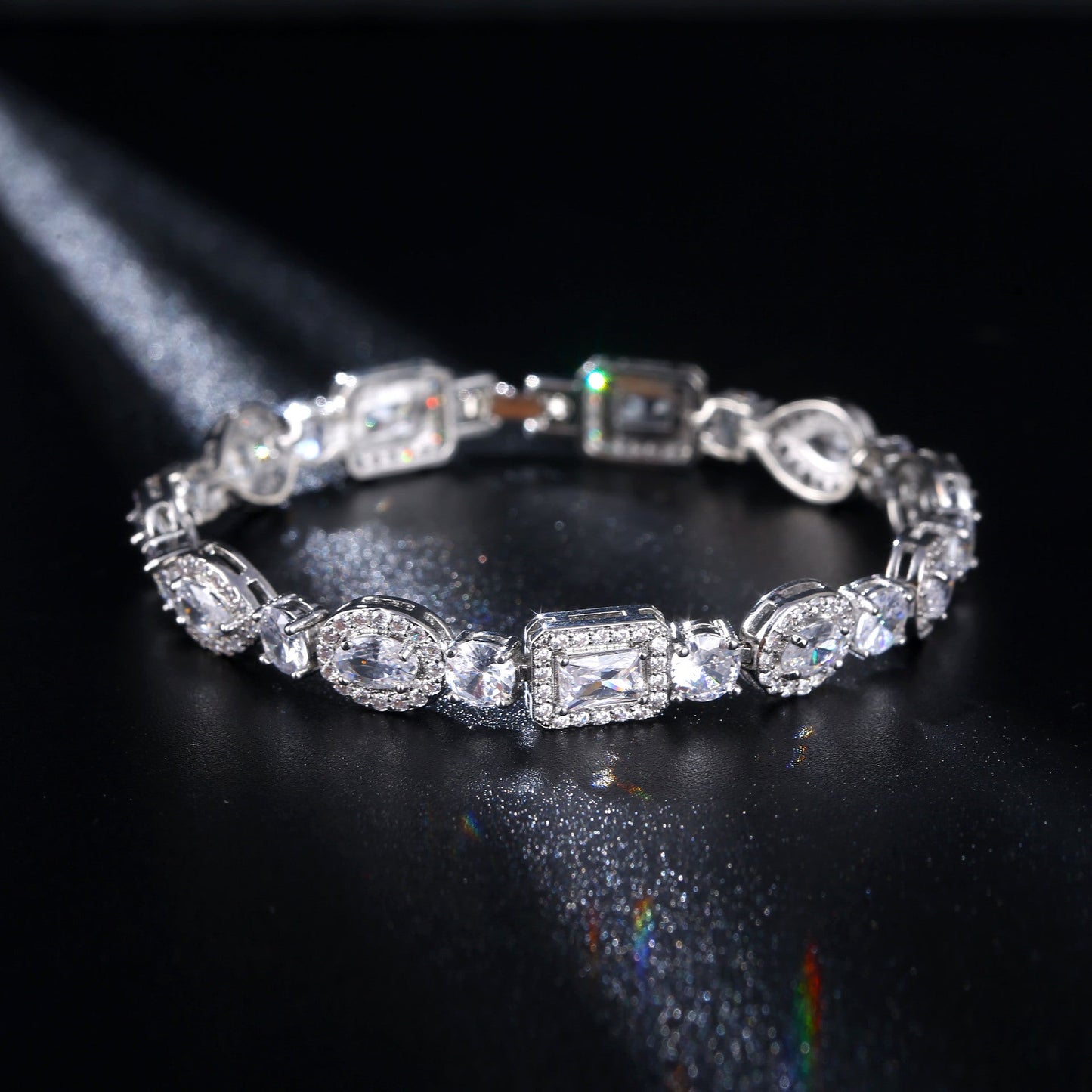 Water Drop Multi-Shape Horse Eye Zircon Bracelet in White Copper for Elegant Female Accessory