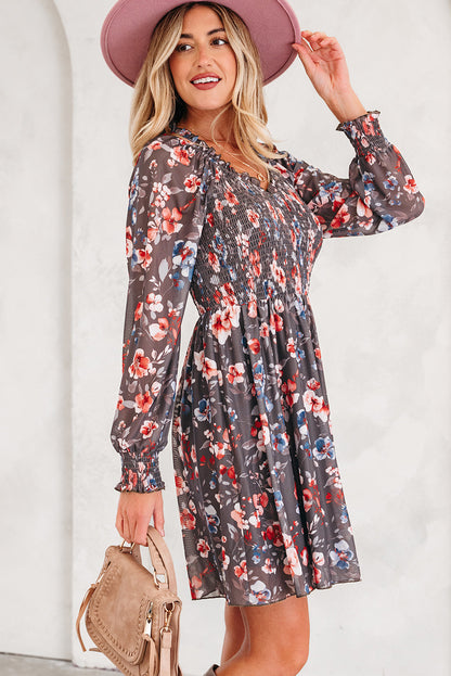 Floral Mesh Long Sleeve Mini Dress