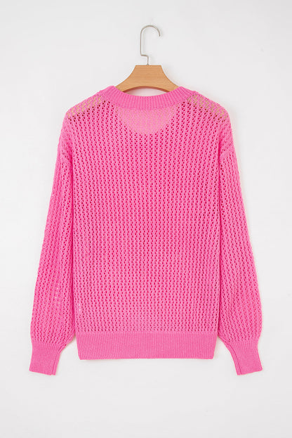 Valentine Bow Hollowed Knit Drop Shoulder Sweater
