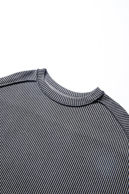 Solid Corded Knit Long Sleeve Top