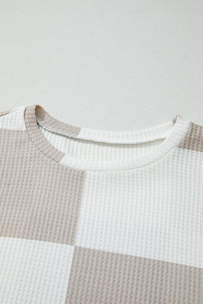 Checker Waffle Knit Long Sleeve Top